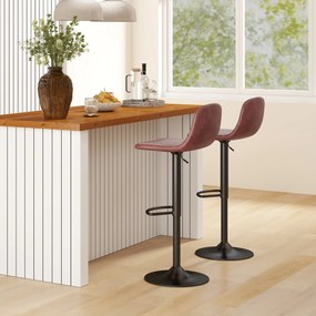 Conjunto 2 Bancos de Bar Reguláveis em Altura 84-104 cm com Encosto e Apoio para os Pés Estofadas em PU Giratórias em 360° Castanho