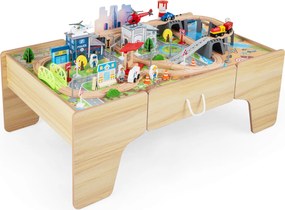 Mesa de Comboio para Crianças, 107 x 63 x 40 cm, Multifuncional 3 em 1, Natural