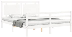 Estrutura de cama King Size com cabeceira madeira maciça branco