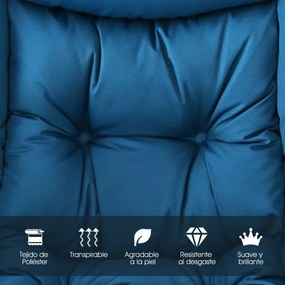 Poltrona moderna em tecido de poliéster com estrutura em metal estofada com bolso lateral 75 x 81 x 94,5 cm Azul Marinho