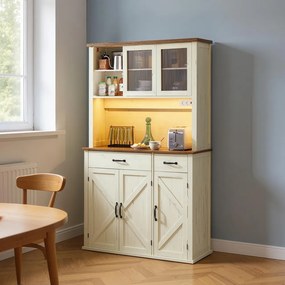Aparador, armário de cozinha, com iluminação 39,5 x 80,5 x 180,6 cm Branco vintage