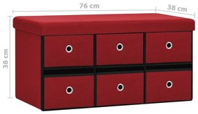 Banco arrumação dobrável 76x38x38 cm linho falso vermelho-tinto