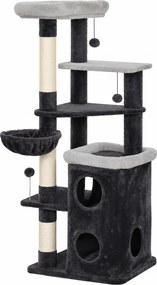 PawHut Árvore Arranhadora para Gatos 148 cm com Casota de 2 Níveis, Camas, Rede, Postes em Sisal e Bolas Suspensas | Aosom Portugal