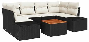Conjunto de Sofá de Jardim 7 pcs Preto, branco 55 x 55 x 37 cm