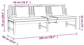 Sofá-cama c/ almofadão creme 200x60x75 cm madeira acácia maciça