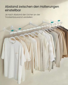Varão para roupa para parede 30,4 x 170 x 7 cm Branco 