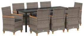 Conjunto de Jantar de Jardim com 9 Peças e Almofadas Cinza em Rattan S