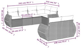 7 pcs conjunto de sofás p/ jardim com almofadões vime PE bege