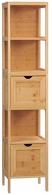 Kleankin Coluna de Arrumação Casa de Banho em Bambu 2 Gavetas Amovíveis e 3 Prateleiras 30x30x140 cm Natural | Aosom Portugal