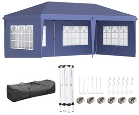 Outsunny Tenda Dobrável 6x3 m Tenda de Jardim para Festas e Eventos com 4 Paredes Laterais Amovíveis 4 Janelas e Bolsa de Transporte Azul | AOSOM Portugal