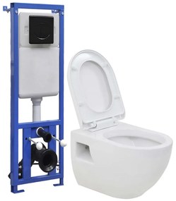 vidaXL Sanita suspensa com autoclismo alto embutido cerâmica