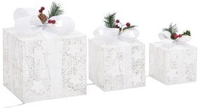 Caixas de presente de Natal decorativas 3 pcs int/ext. branco