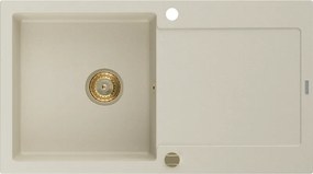 Mexen Leo lava-loiça de granito 1-bacia com escorredor 900 x 500 mm, bege, sifão dourado - 6501901010-69-G
