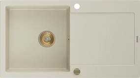 Mexen Leo lava-loiça de granito 1-bacia com escorredor 900 x 500 mm, bege, sifão dourado - 6501901010-69-G