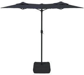 Guarda-sol de jardim c/ cabeça dupla/luzes LED 316x240 cm preto