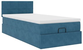 Estrutura cama otomana com colchão azul escuro 90x190cm veludo