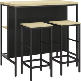 HOMCOM Conjunto Mesa de Bar Industrial 2 Banquetas e Prateleira Metal 100x60x95 cm Cor Madeira | Aosom Portugal