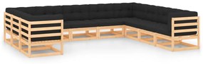 vidaXL 10 pcs conj. lounge jardim c/ almofadões pinho maciço antracite
