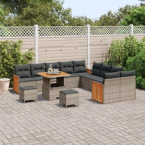 Conjunto de Sofás de Jardim de 13 Peças com Almofadas Cinza em Rattan