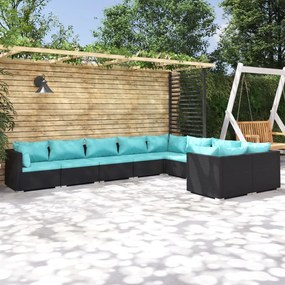 vidaXL 9 pcs conjunto lounge de jardim c/ almofadões vime PE preto