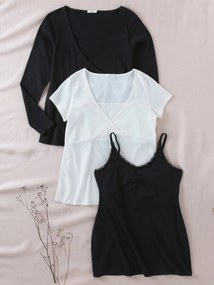 Conjunto de 3 peças especial gravidez e amamentação: camisolas + top preto