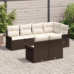 Conjunto de Sofá de Jardim vidaXL 7 Peças com Almofadas Castanho Vime,