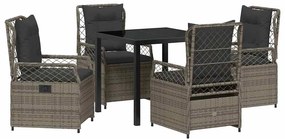 Conjunto de Jantar de Jardim 5 Peças Cinza em Rattan Sintético