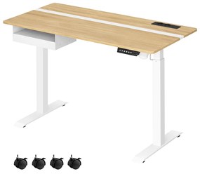 Secretária elétrica com altura ajustavel com 2 tomadas e 2 portas USB; e gaveta 60 x 120 x (72-120) cm carvalho dourado, branco