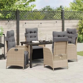 Conjunto de Jantar para Jardim com 5 Peças - Rattan Poliéster Bege