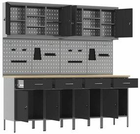 Conjunto de Armário e Painel de Ferramentas com 10 Peças vidaXL Preto