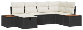 Conjunto de Sofá de Jardim de 6 Peças com Almofadas Preto Rattan Sinté