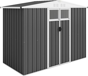 Outsunny Abrigo de jardim em metal 2,7 m² com janela, 4 aberturas e porta com fechadura, 246 x 117 x 180 cm, cinza | Aosom Portugal