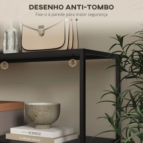 Mesa Consola Estilo Industrial Mesa de Entrada com Prateleira Estrutura de Aço e Desenho Anti-Tombo 90x30x75 cm Preto