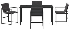 Conjunto de Jantar de Jardim 5 Peças com Almofadas Preto Textilene e A