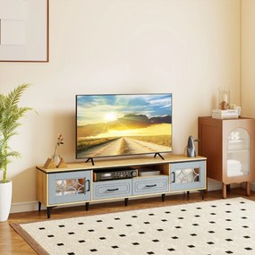 Móvel para TV de até 80 polegadas 180,5 x 35 x 46 cm com 2 gavetas, 2 compartimentos com porta e prateleira para sala de estar Natural