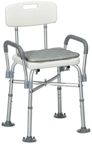 Cadeira de Duche para Idosos com Encosto Apoios de Braço Altura Ajustável Almofada Acolchoada Removível  53,5x52x80-90 cm Branco