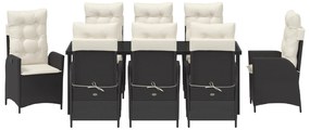 Conjunto de Jantar de Jardim com Almofadas 9 Peças Preto Rattan Poliés