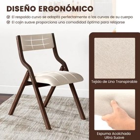 Conjunto de 2 cadeiras dobráveis (MESA NÃO INCLUIDA) de madeira com assento acolchoado em tecido de linho, sem braços, para convidados, 48 x 60 x 78 c