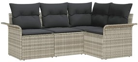 Conjunto de Sofá de Jardim 4 Peças com Almofadas Cinza Claro em Rattan