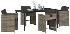 Conjunto de Jantar de Jardim de 5 Peças com Almofadas Cinza Rattan Pol