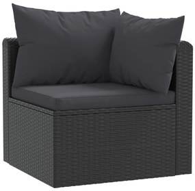 4 pcs conjunto sofás de jardim c/ almofadões vime PE preto