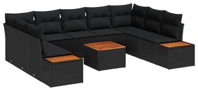 vidaXL Conjunto de Sofá de Jardim 10 pcs Preto Rattan Sintético