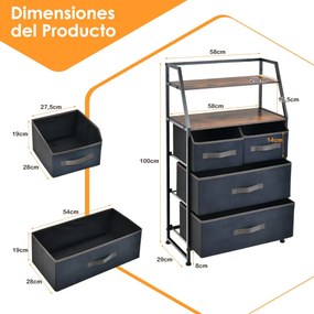 Cómoda "Orion" com 4 Gavetas de Tecido e 2 Prateleiras - Aparador com