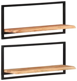Prateleiras de parede 2 pcs 80x25x35 cm acácia maciça e aço