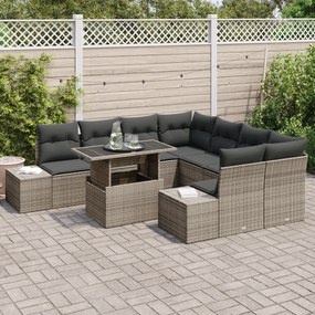 Conjunto de Sofá de Jardim de 9 Peças com Almofadas Cinza em Rattan Si