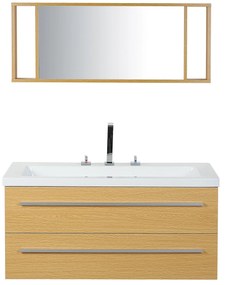 Móvel de casa de banho flutuante com lavatório e espelho creme ALMERIA Beliani