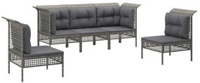 5 pcs conjunto lounge de jardim c/ almofadões vime PE cinzento