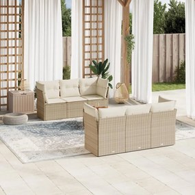 7 pcs conjunto de sofás p/ jardim com almofadões vime PE bege