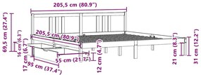 Cama sem colchão 200x200 cm madeira de pinho maciça branco