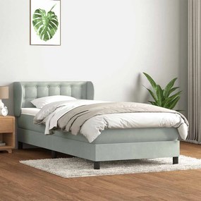 vidaXL Cama com molas/colchão 100x220 cm veludo cinza-claro